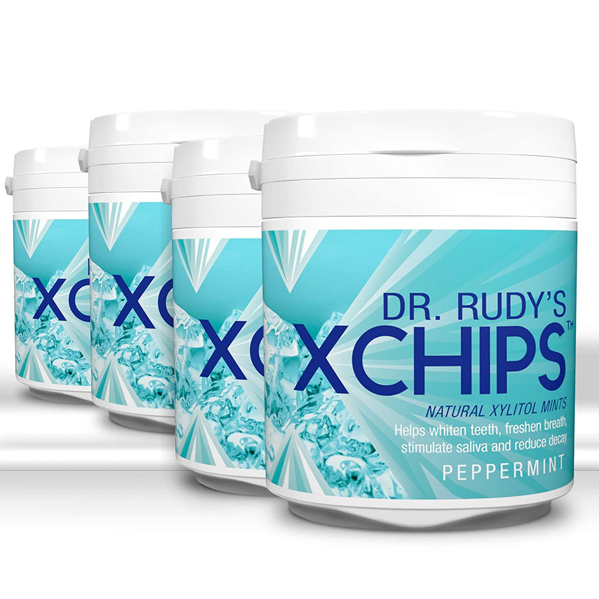 4 pack Dr Rudy's Xylitol Xchips mint freshen breath relieve dry