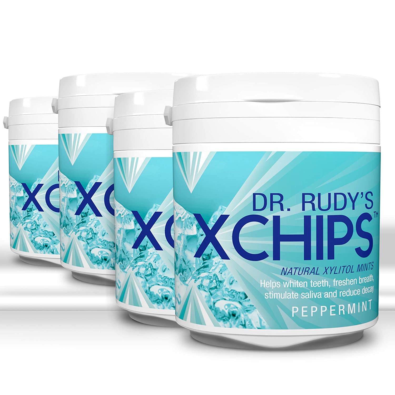 4 pack Dr Rudy's Xylitol Xchips mint freshen breath relieve dry
